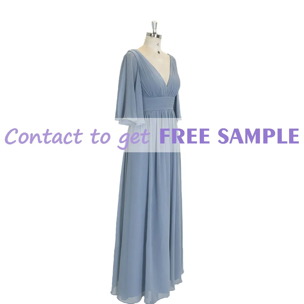 TEENYEE Hand pleated Ruffle leg slit half long Sleeves luxury Evening Dresses Bridesmaid Dresses 2023 Modest