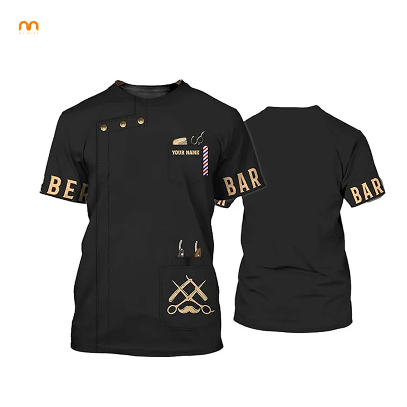 New Design Custom Logo Short Sleeve Round Neck Printed Hairstylist Barbershop Barber T-Shirt