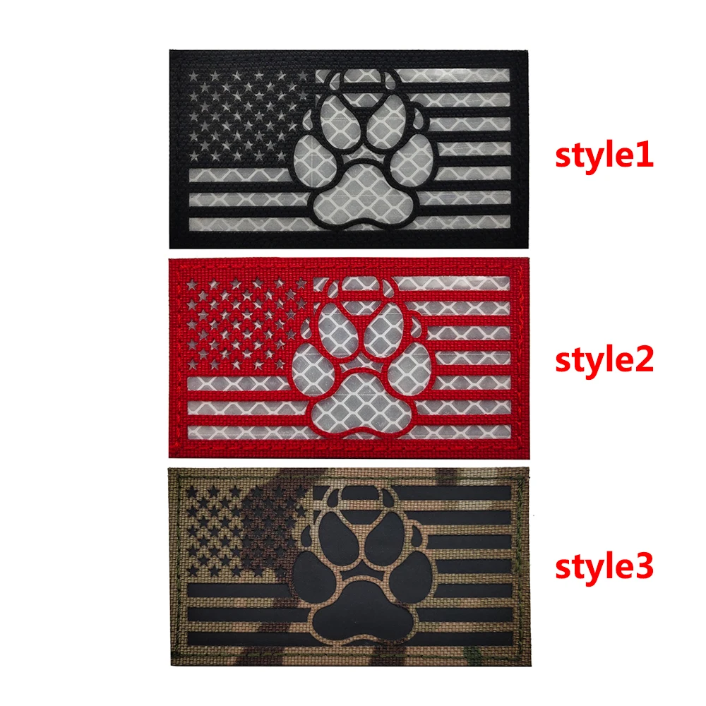 Laser Reflective USA Flag With Dog Claw Square Reflective IR Patch for Tactical Outdoor Patch Sew-on for Dog Animal Bag Cloth