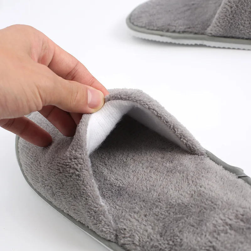 Wholesale Customized Hotel Disposable Slippers Washable Coral Fleece Fabric Slipper