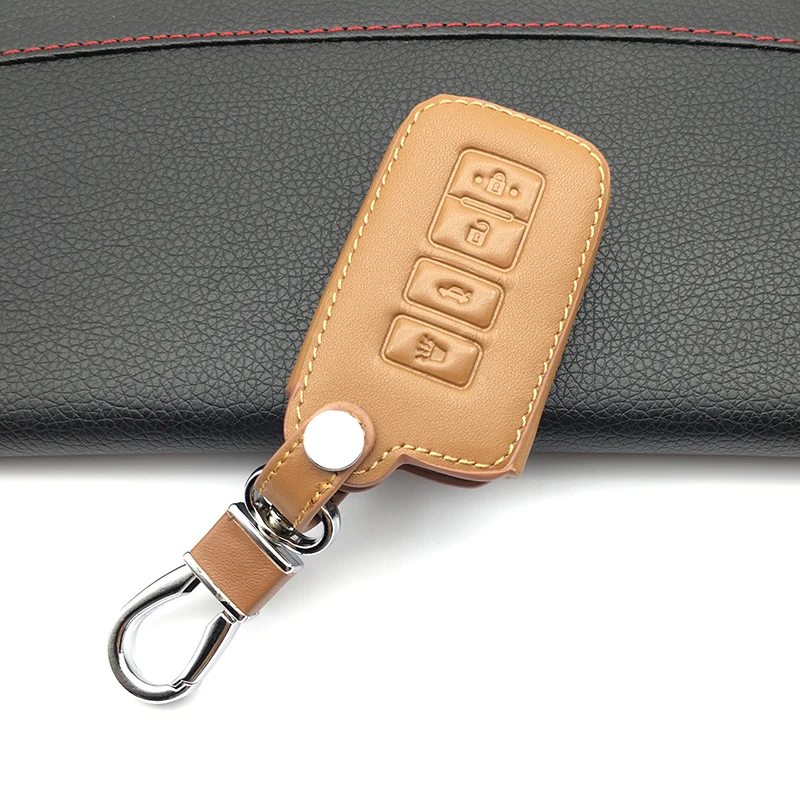 Genuine Leather Key Cover Fob Keychain Cases Holder For Toyota Highlander RAV4 Camry Avalon Corolla 4 Buttons Smart Keys
