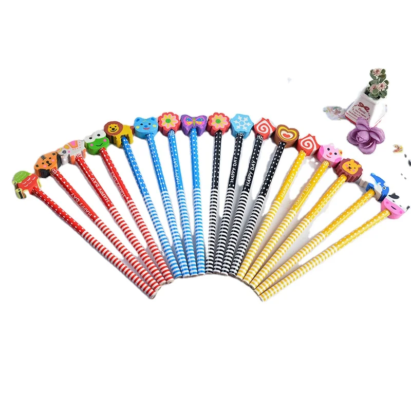 Black HB Pencil Wholesale Animal Cartoon Style Custom Acceptable 18cm HB Pencil With Eraser School Supplies