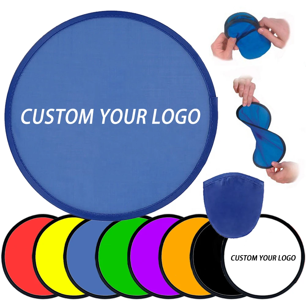 Free Sample Custom Logo Printed Nylon Flying Disc Round Nylon Hand Folding Fan with Pouch Foldable Flying Disc with Pocket