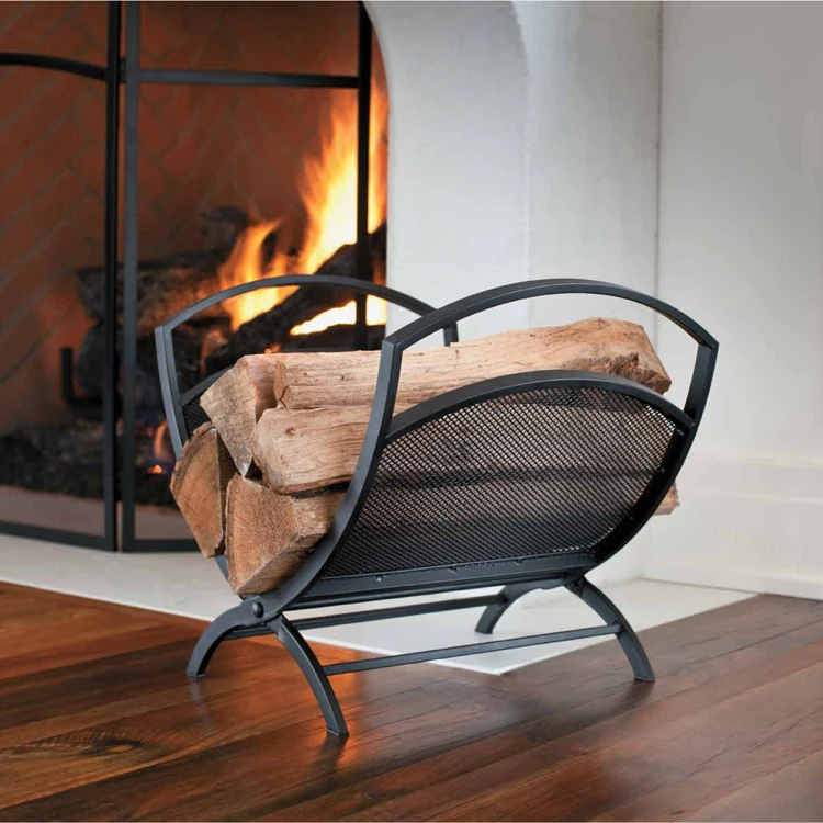 Basic fireplace log rack wood holder lumber storage stacking log bin black