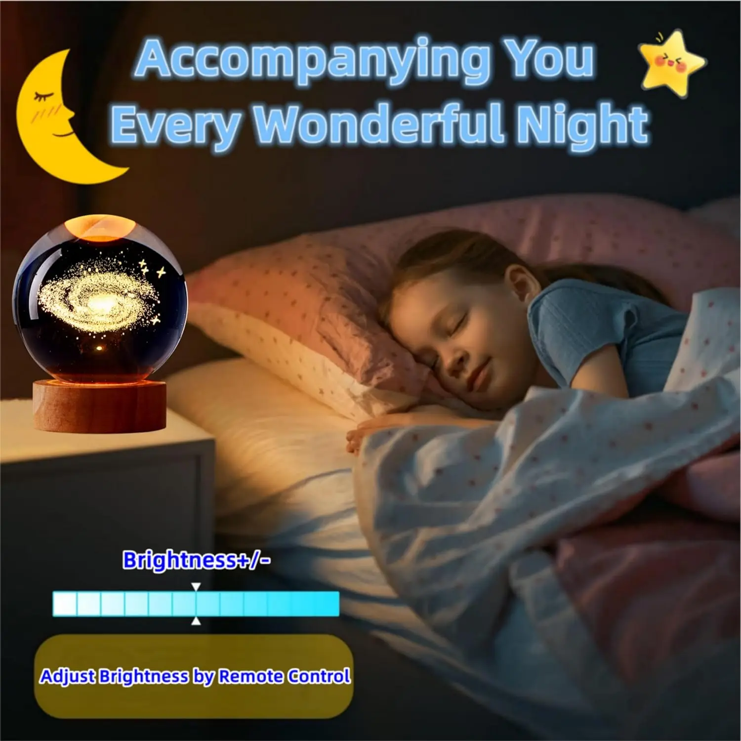 Solar System Planet Sphere Laser 3D Interior Carved Small Night Light Crystal Ball with Wood Base LED Light Night Lamp