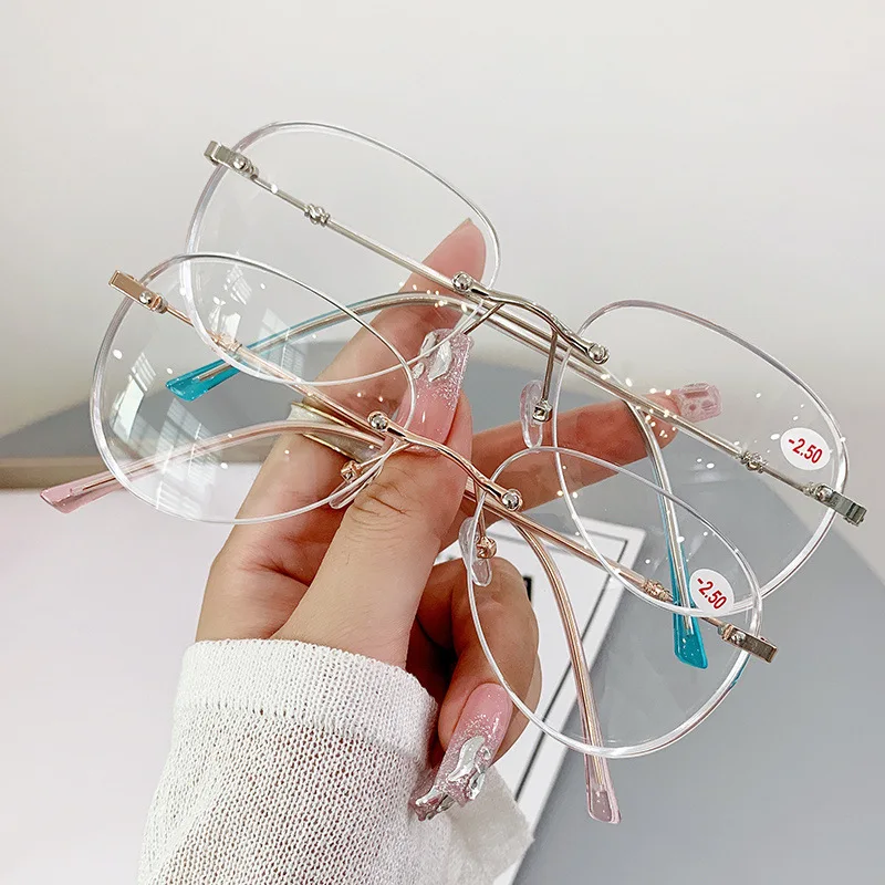 Free pouch cloth frameless fashion UV400 Sunglasses Durable Metal hinge comfortable support anti blue light glasses