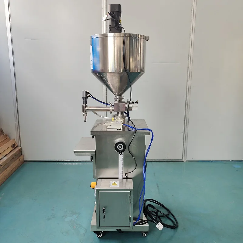 Semi Automatic Vertical Filler Paste Filling Machine with Mixing and Heating Piston Filler Machine Heated Hopper Wood Filler