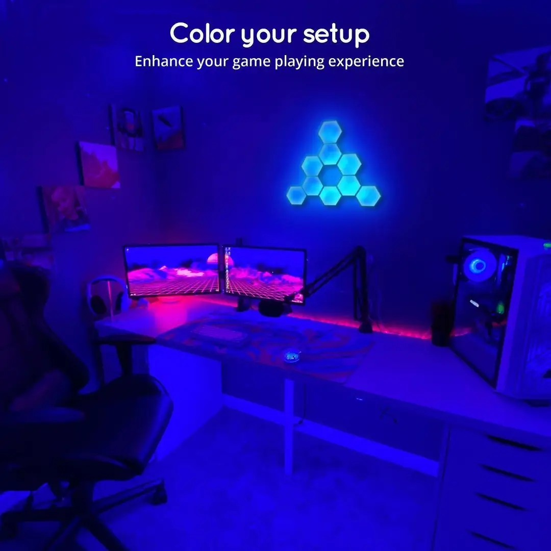 Gaming Room Lighting Decoration Aurora Effect Mobile Phone App Controlled Light Hexagonal Modular Honeycomb Led Modular Light