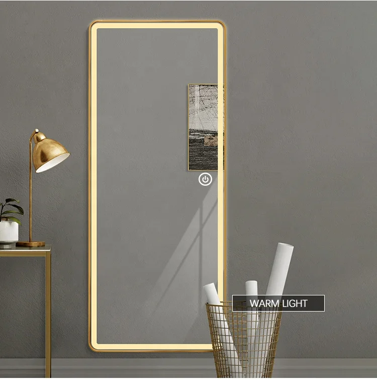 Hot sale rectangle metal framed custom beveled hanging bedroom full length led mirror