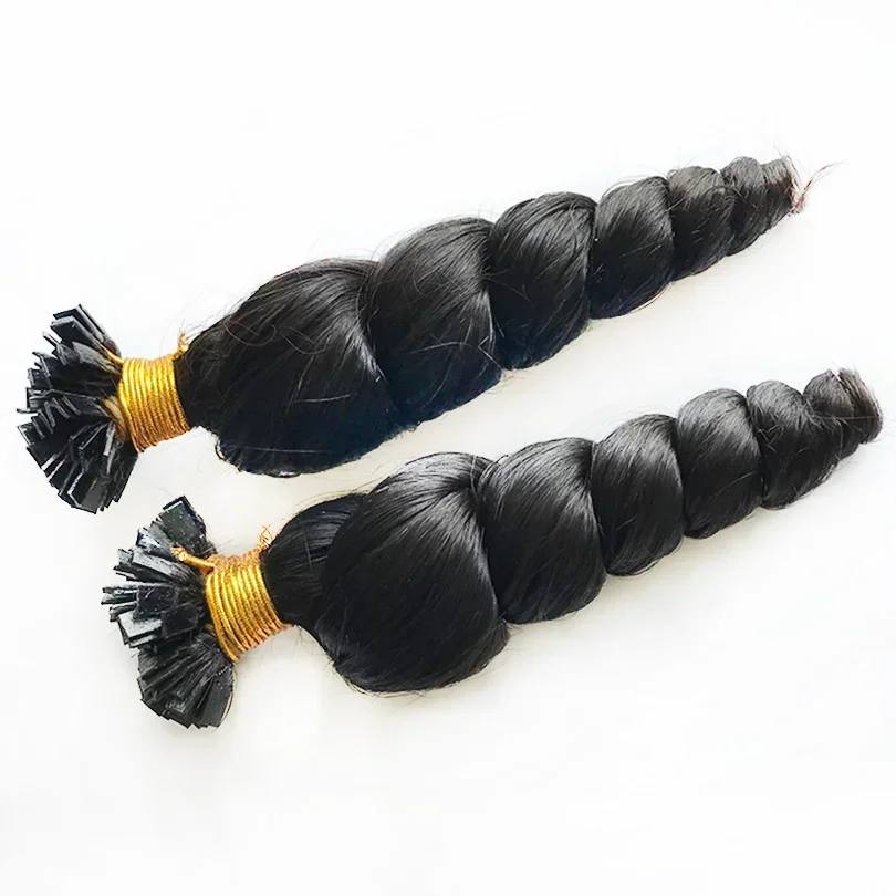 Flat Tip Fusion Keratin Human Hair Extensions, Loose Wave, 100 Strands