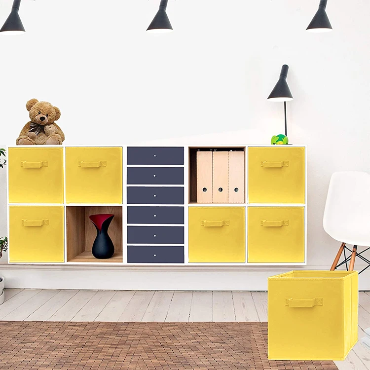 Yellow Foldable Toy Storage Cub Non Woven Fabric Clothes Organizer