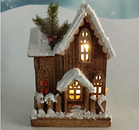 high quality mini house miniature wood christmas houses village with led lights for holiday decoration