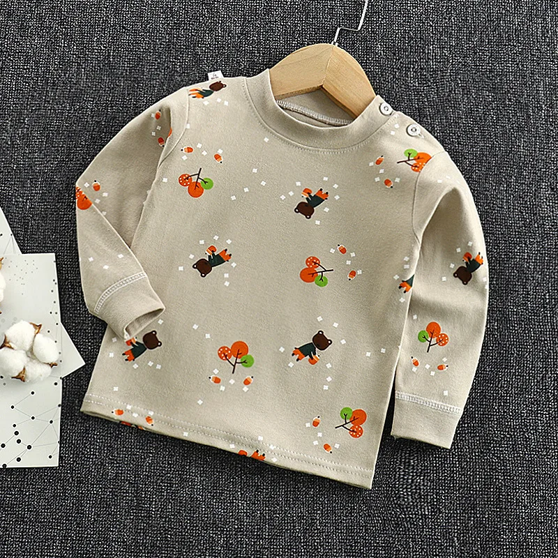 
Newest Baby Cotton T-shirt Children Cute Print Infant Toddler High Collar Tops 