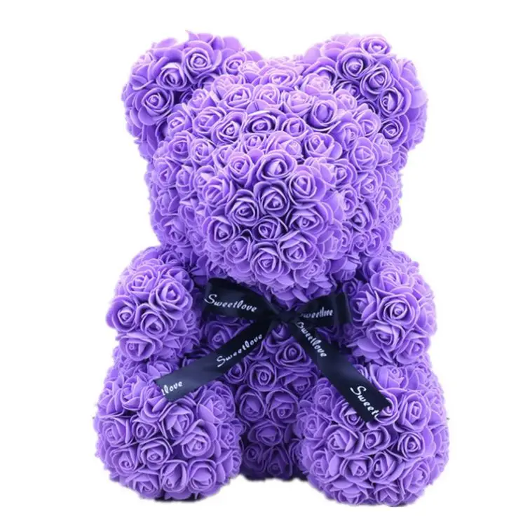 Amazon top seller 25cm Blue Artificial Flower bear valentine gift wedding favors Christmas present Teddy Bear Rose bear flower