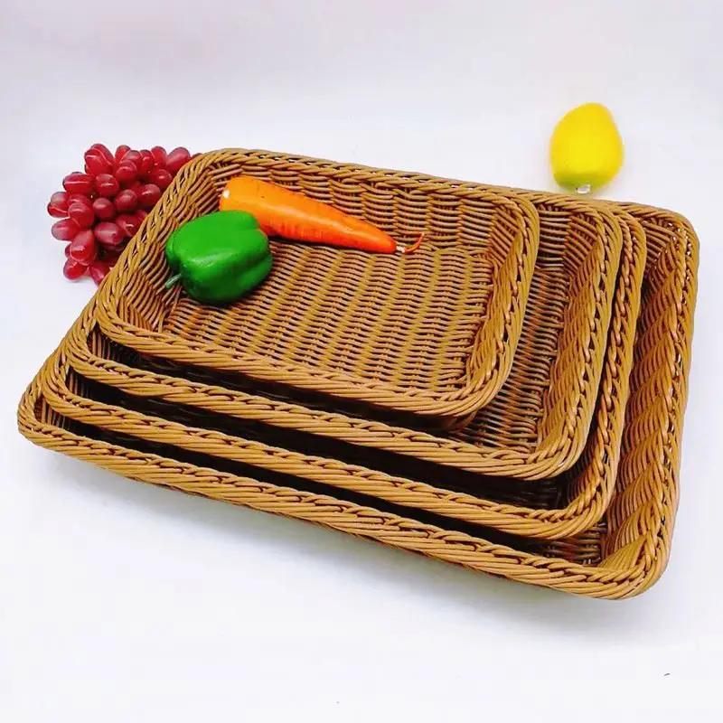 Fashion style rectangular cane and rattan Bread Basket