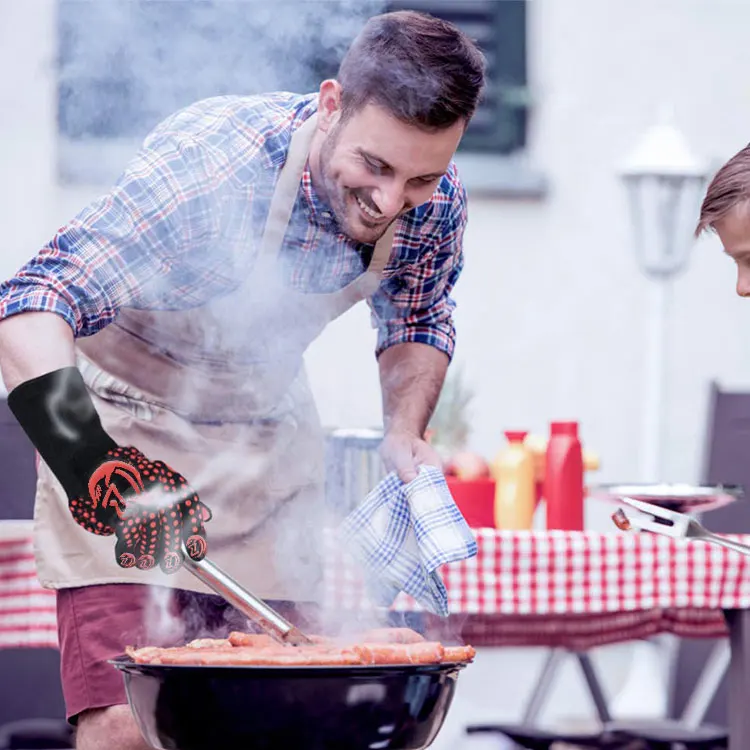 1472 Degree F Heat Resistant Silicone Long Kitchen Non-Slip BBQ Oven Grilling Gloves For Barbecue Cooking Baking