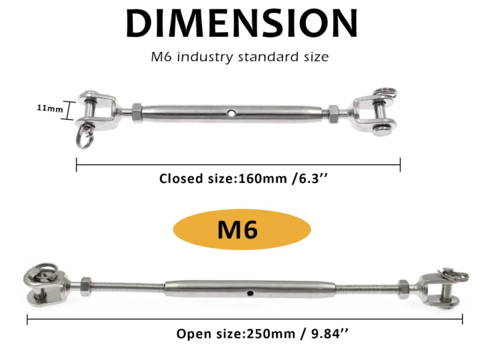 316 Stainless Steel Jaw and Jaw Turnbuckle Rigging Screw Turnbuckle Rigging