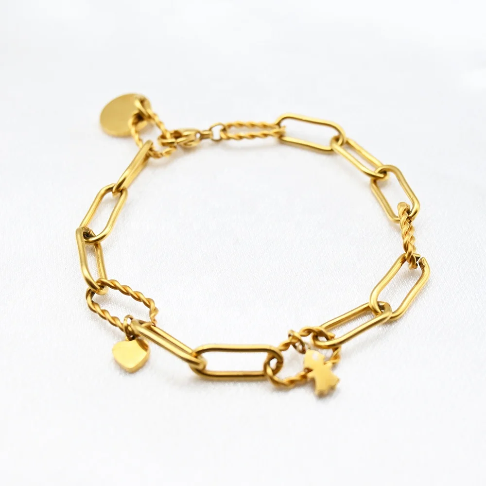 Wholesale Tarnish Free 316 Stainless Steel Adjustable Link Chain Bracelet gold plated Paperclip Chain Fancy Bracelets