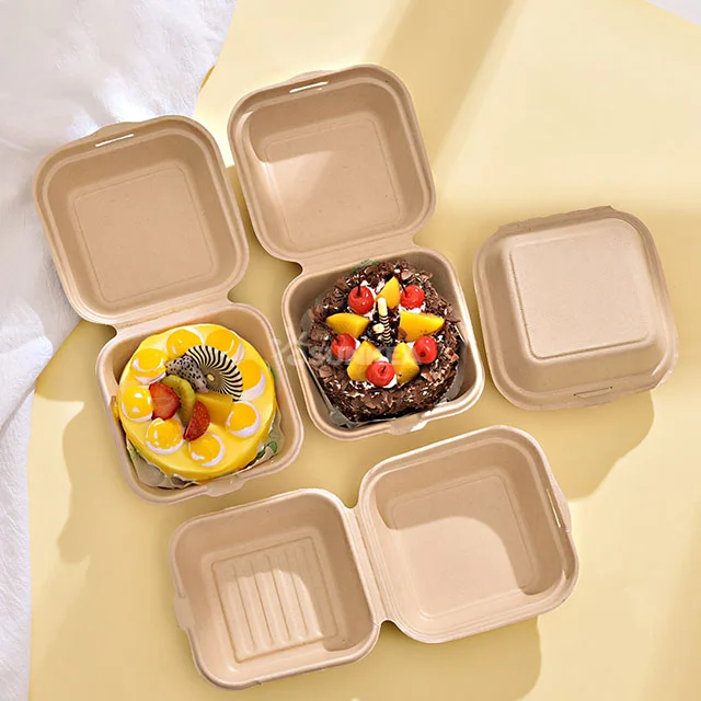 Sustainable biodegradable and compostable bagasse pulp clamshell box