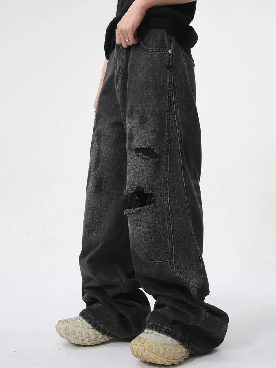 Manufacturers Custom High Quality Wide Leg Denim Hip Hop Streetwear Jeans Pants