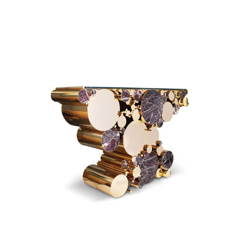 Sunwe modern luxury wood glass perfect combination side table Boca   art brass living room furniture console tables coffee table