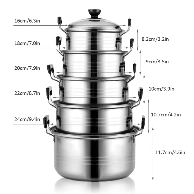 Shopee Hot продажа низкая цена 10 штук кухонная посуда caserole комплект кастрюлю набор наборы посуды из нержавеющей