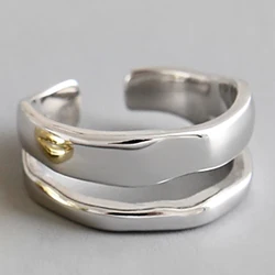 Korean Version 925 Sterling Silver Lady Ring Irregular Double Layer Personality Opening Ring Gift For Woman Fine Jewelry