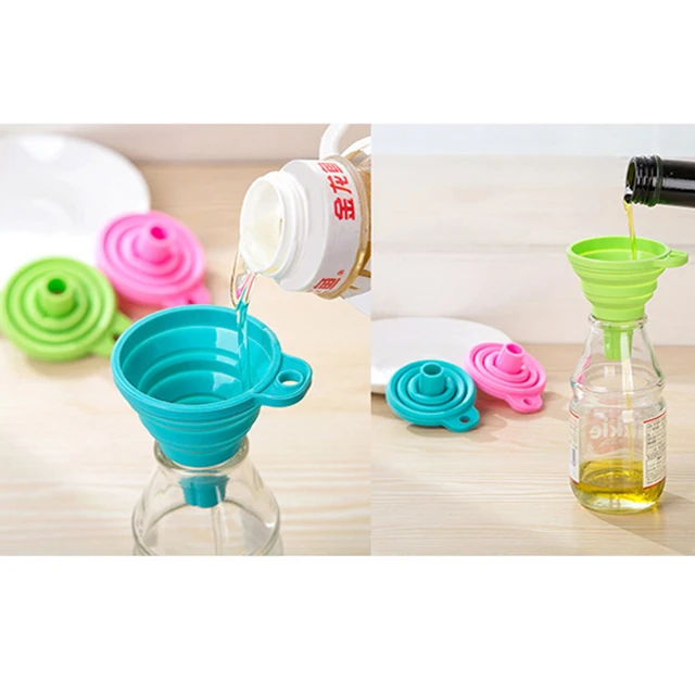 7.5cm Wide Multi-Purpose Food Grade Foldable Collapsible Kitchen Silicone Funnel Hopper for Liquid Powder Transfer