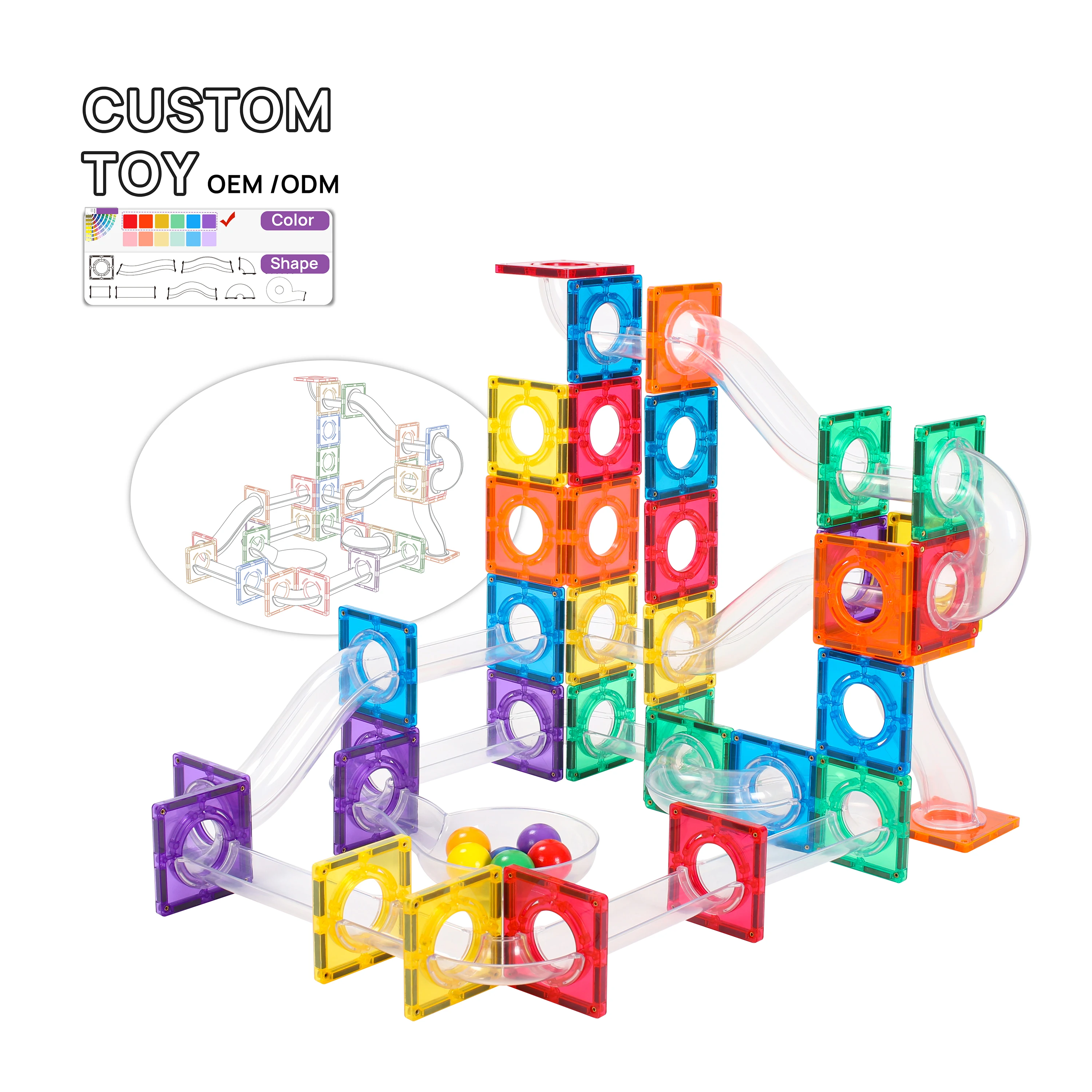 MNTL Marble Run Race Track Educational Magnetic Tiles 100pcs Magnetic Connecting Blocks Montessori Educ Toys