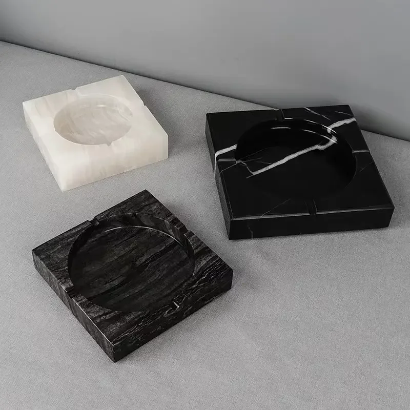 Natural Stone Square Shape Custom Size Green Black Marble for Cigar Ashtray Cigarette Smoking Herb Portable Marble Ashtray Urn