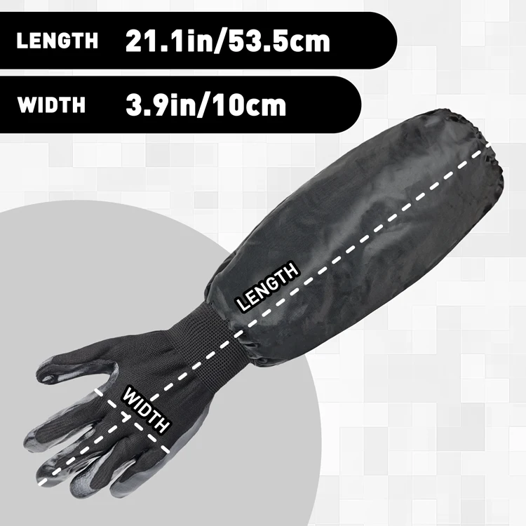 Long Cuff Gloves with Lengthen Water and Oil Proofing Arm Sleeve Hand Protection Work Safety Nitrile Coated Glove