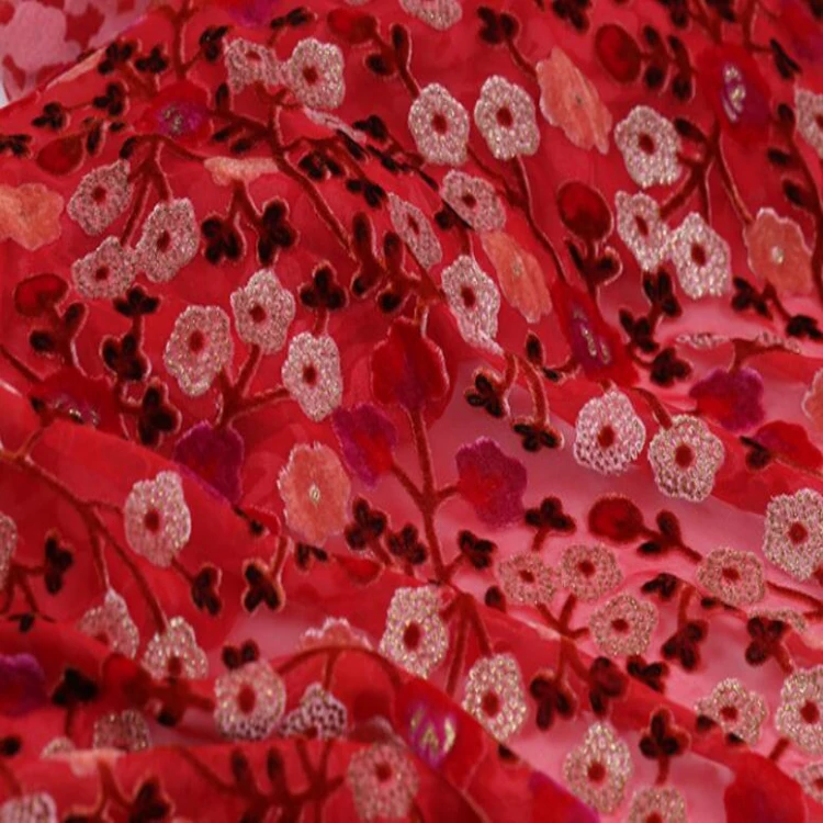 Wholesale Custom Fashion Printed Silk Burnout Velvet Fabric For Dress