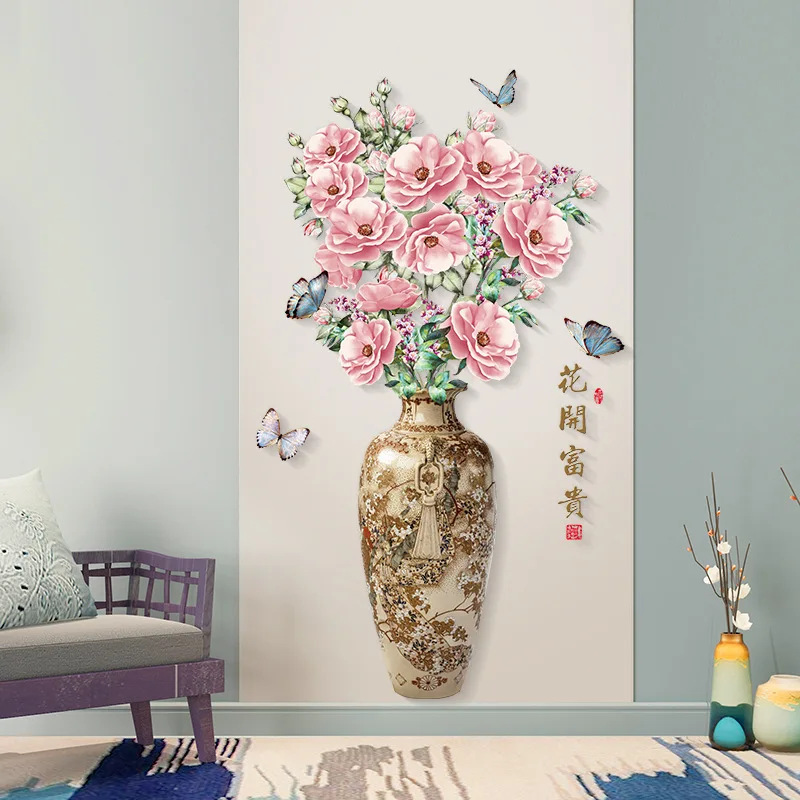 wholesale living room removable 3d vase flower sticker wall decor