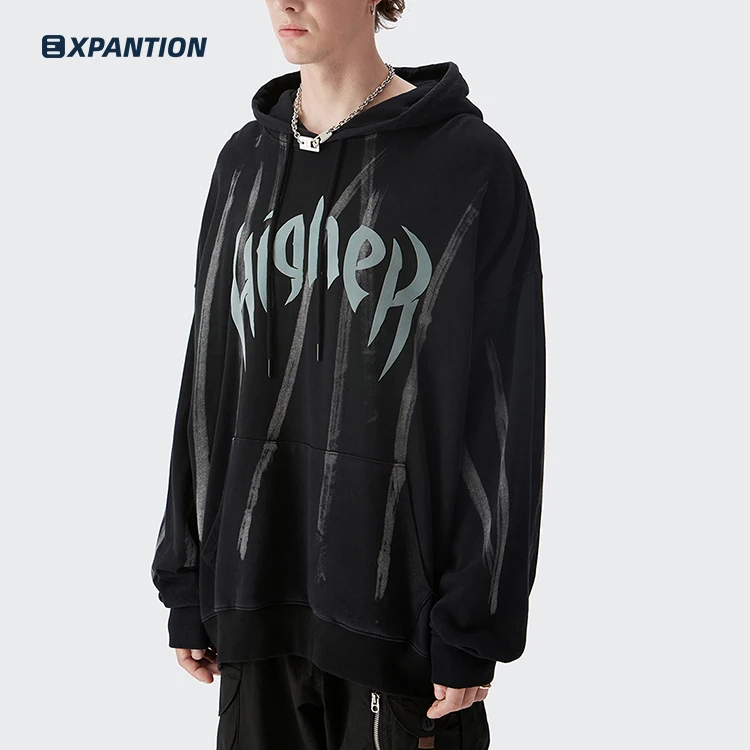 EXP high quality drop shoulder long sleeve streetwear hiphop bulk black gym men pullover tye dye hoodies