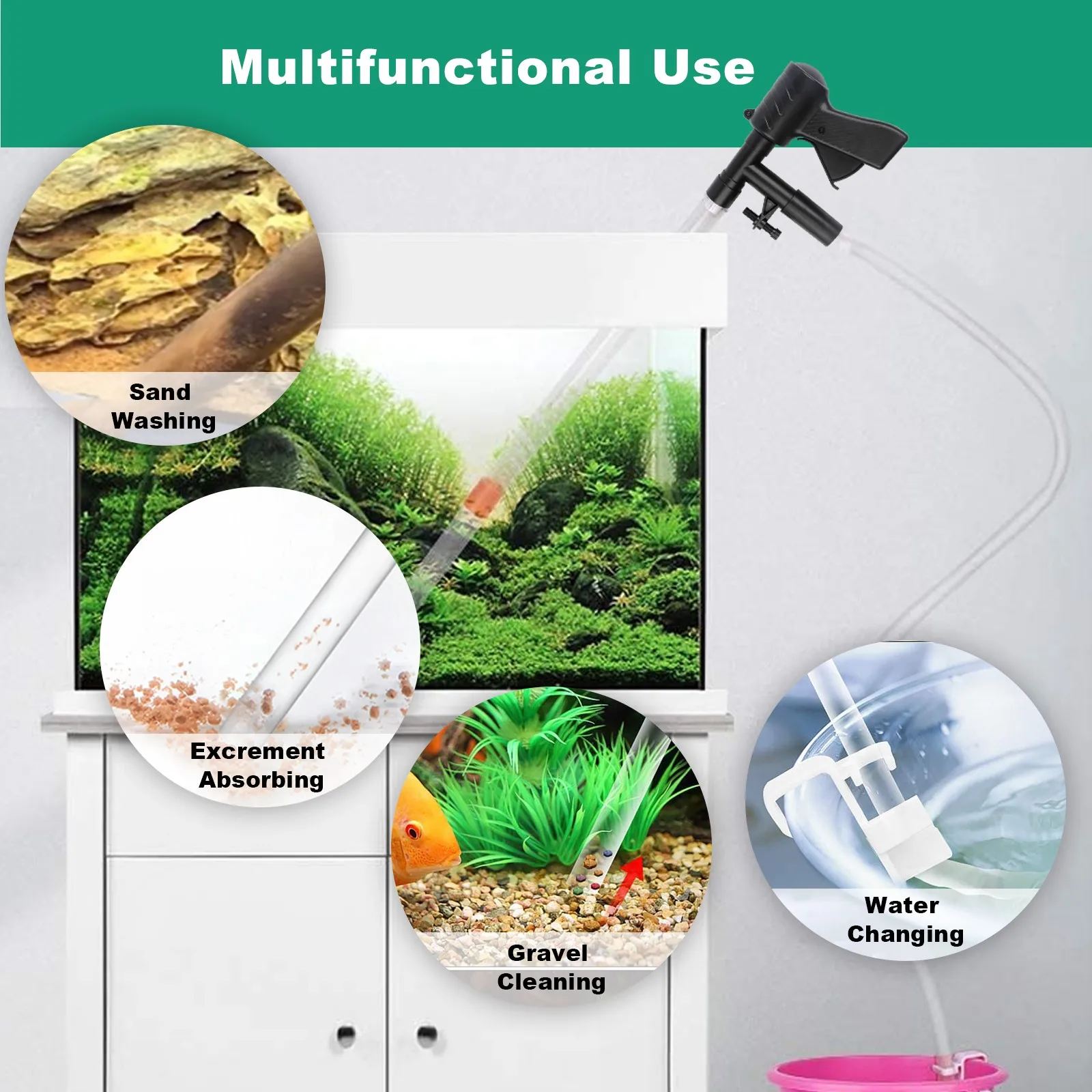 Fish Tank Vacuum Gravel Cleaner Long Nozzle Water Changer Gravel Vacuum for Aquarium fish tank siphon and gravel cleaner