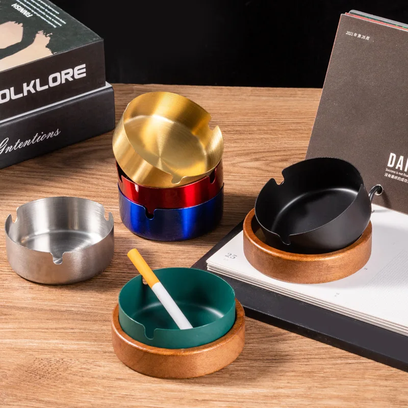 New Design Walnut Wooden Ash tray Windproof Retro Western Style Acacia Wood Cigar Ashtray for Cigarettes