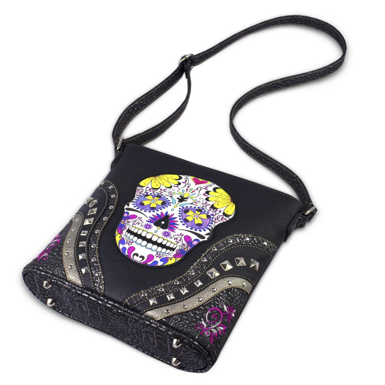 Hot Selling Western Women Purse Tooled Leather Crossbody Bag For Ladies Embroidery Skull Luxury Women Shoulder Bags