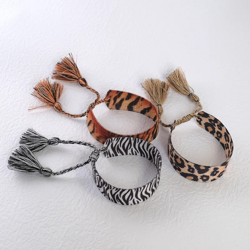 European and American fashion leopard print zebra print wrist woven adjustable bracelet