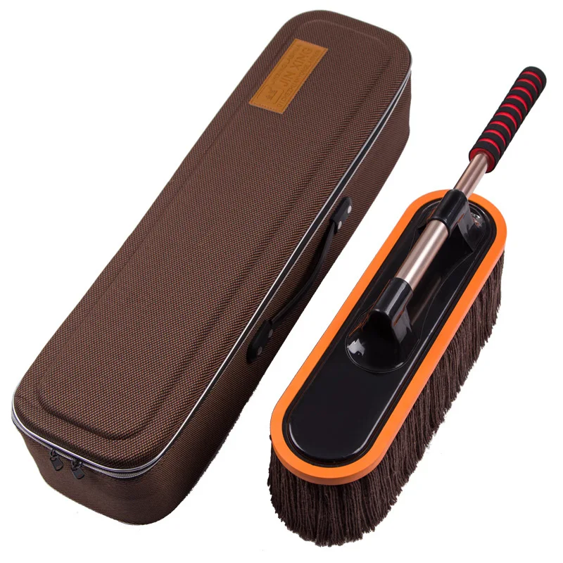 New portable telescopic car pure cotton wax brush microfiber mop wash car duster detailing brush with box