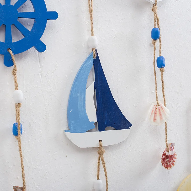 Mediterranean Style Home background Wall Hanging  Decorative Pendant Kindergarten Lighthouse Sailing Boat Wooden art