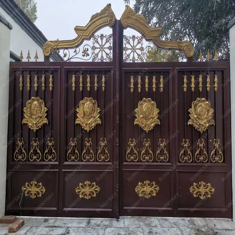 Sunnysky Custom High Quality New Wrought iron courtyard door Exterior doors Modern Main Gate Designs