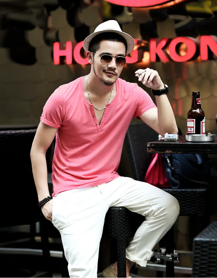 Wholesale OEM summer v neck white t shirt for men