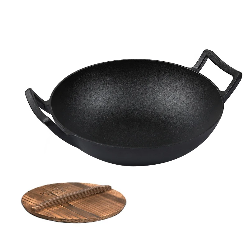 Hot sell  30 inches traditional cast iron wok pan with ear handles
