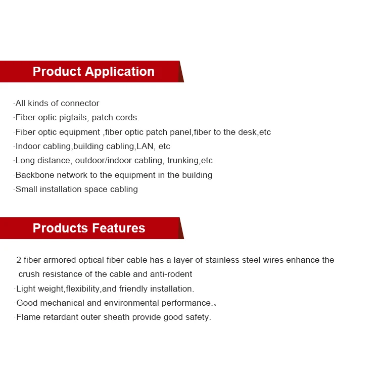 Shenzhen Hanxin 20 years communication cables ODM factory  0.9mm indoor 2 core armoured fiber optical cable