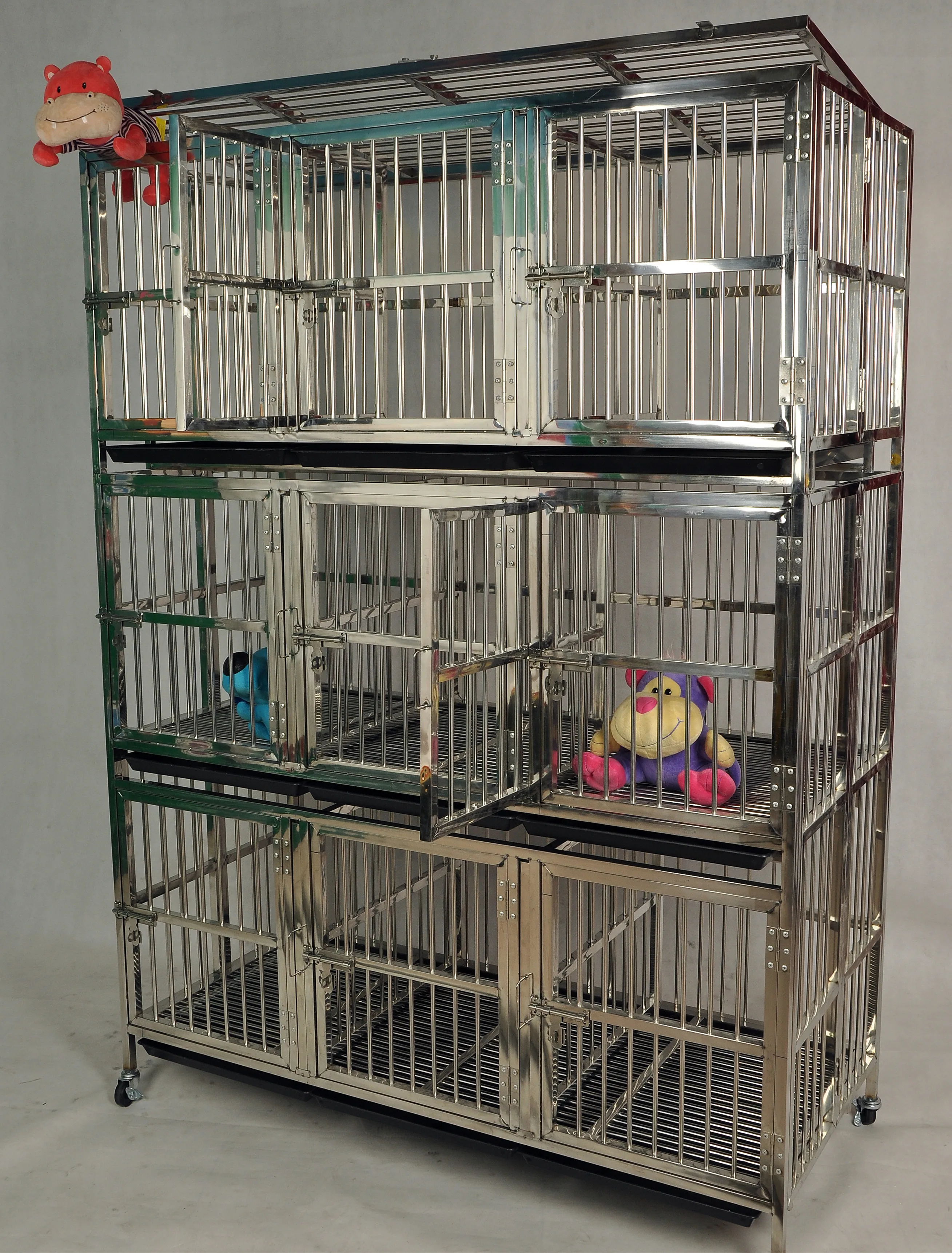 customized size pet shop stainless steel 3 layers stackable dog cage xxl collapsible cage dog
