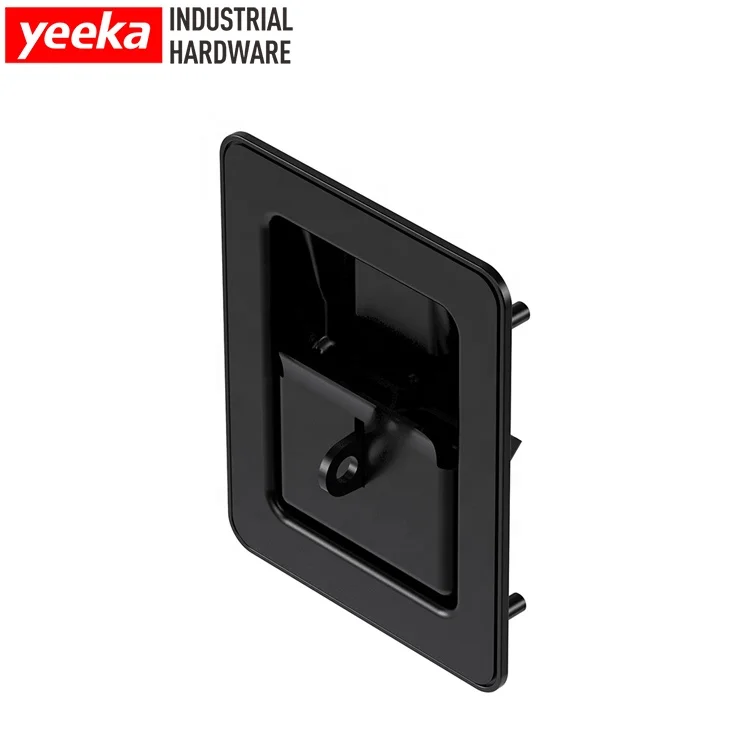 Cabinet hardware Yeeka 1702-10A-10 paddle latch with padlock, housing black powder coated, panel lock