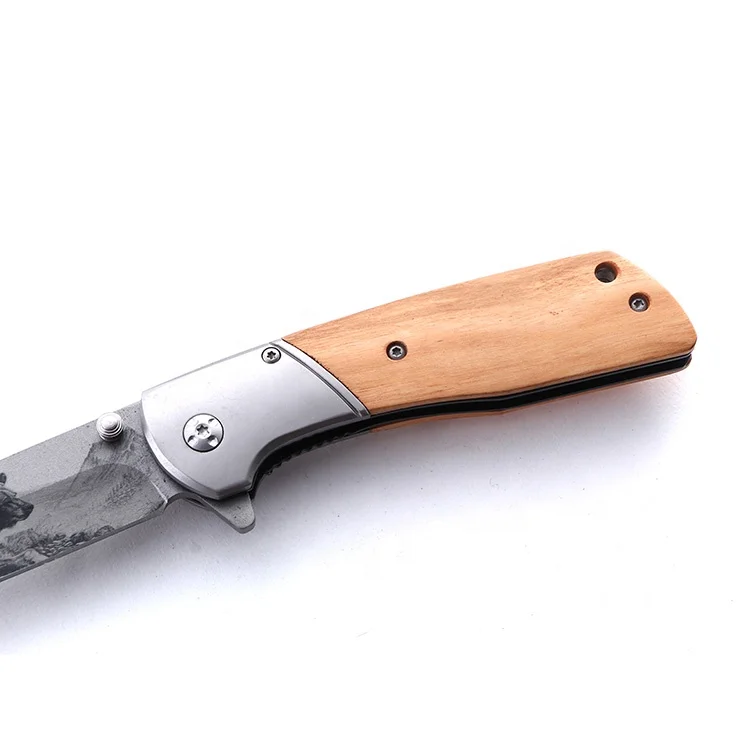  Olive wood handle with bear 3D printing blade camping survival knife stainless steel