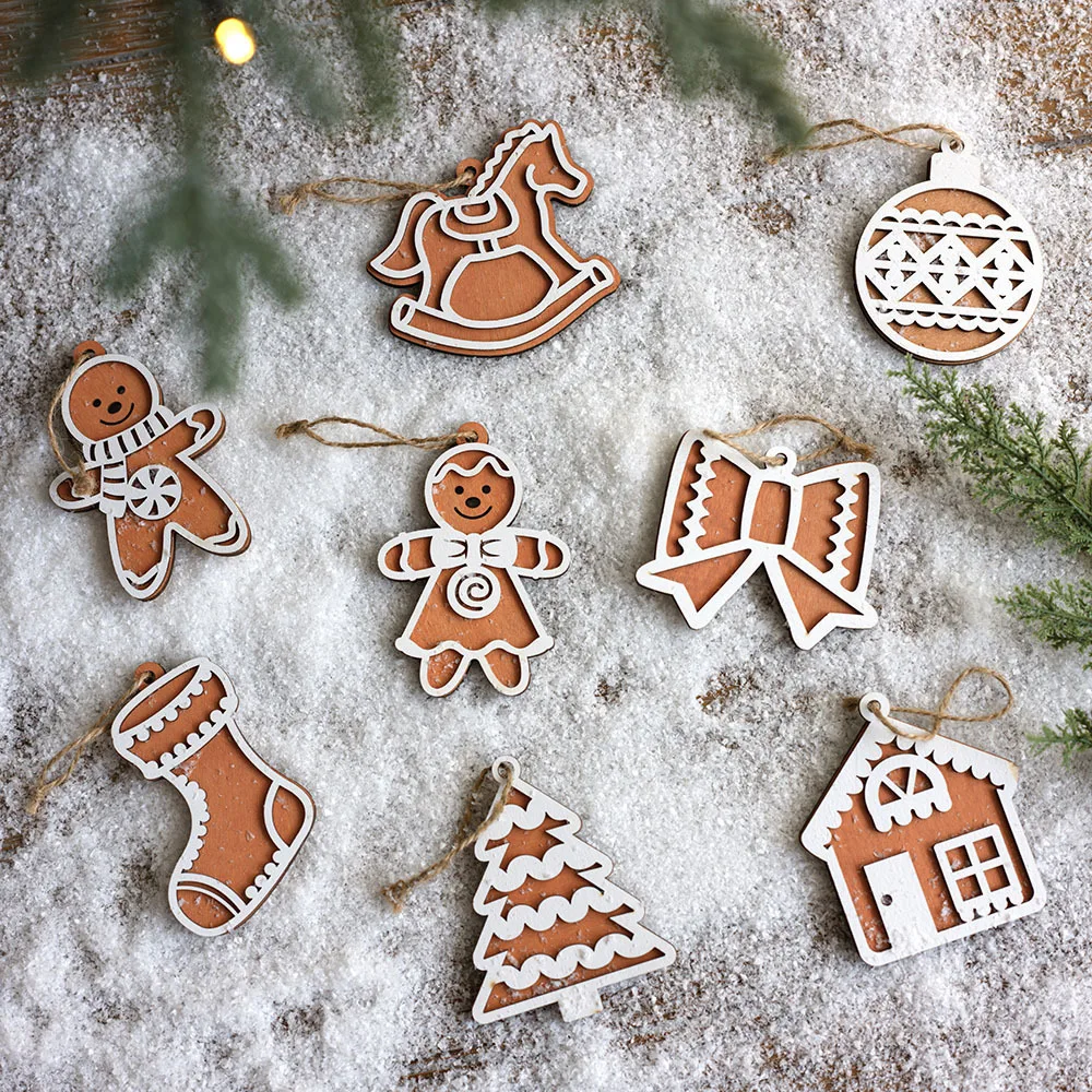 Christmas Biscuit Man Wooden Christmas Decoration Snowflake Wooden Plaque Christmas Tree Pendant