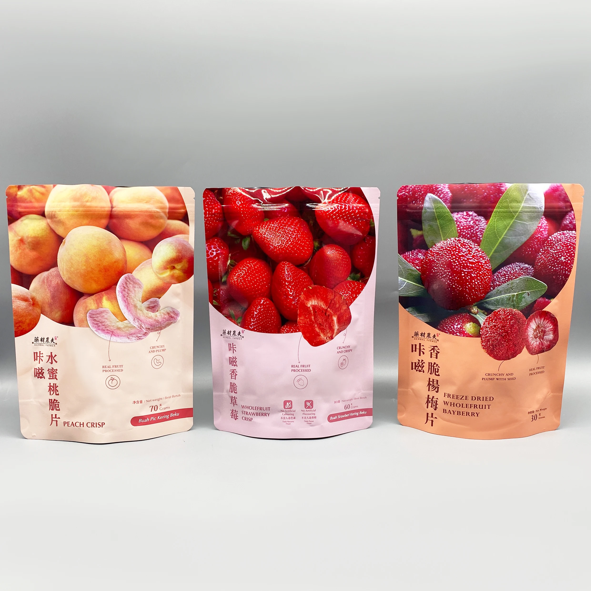 Customizable Stand Pouch Zipper Bag Gravure Printing Dried Fruit dried peach waxberry Food Reusable PE PP PET pouch doypack