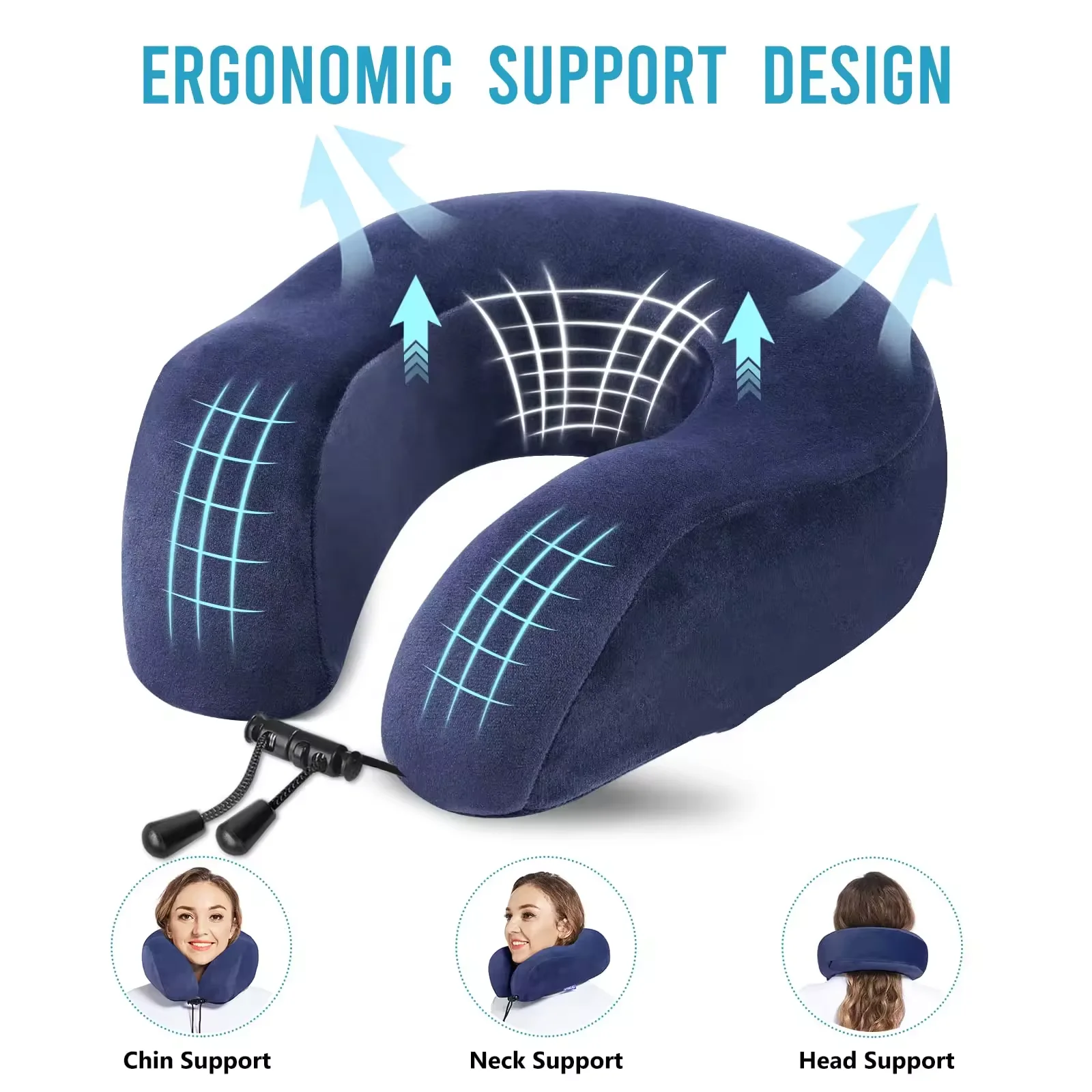 JYM  Customized  high quality ergonomic cervical support sleep  travel neck pillow slow rebound memory foam suitable for nap